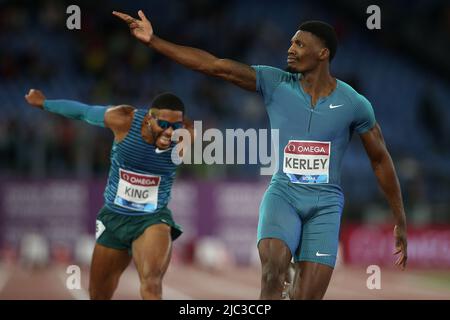 Rom, Italien. 09.. Juni 2022. ROM, Italien - 09.06.2022: Kerley Fred tritt an und gewinnt bei 100 mt Männern beim IAAF Wanda Diamond League - Golden Gala Meeting 2022 im Stadio Olimpico in Rom. Kredit: Unabhängige Fotoagentur/Alamy Live Nachrichten Stockfoto