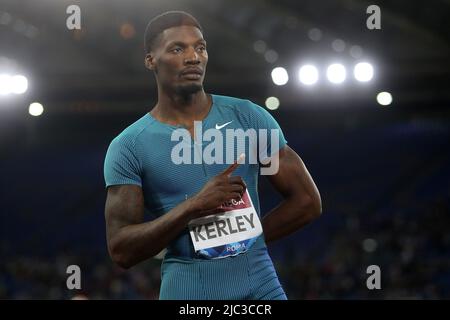 Rom, Italien. 09.. Juni 2022. ROM, Italien - 09.06.2022: Kerley Fred tritt an und gewinnt bei 100 mt Männern beim IAAF Wanda Diamond League - Golden Gala Meeting 2022 im Stadio Olimpico in Rom. Kredit: Unabhängige Fotoagentur/Alamy Live Nachrichten Stockfoto