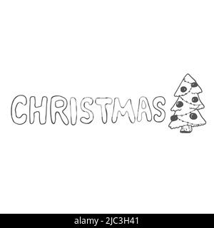 Doodle handgezeichneter Schriftzug Text - Weihnachten. Dekoration für den Urlaub. Schwarz-Weiß-Vektor Stock Vektor