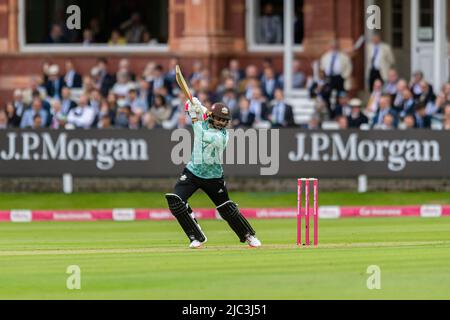 LONDON, GROSSBRITANNIEN. 09. Jun, 2022. Während der Vitality Blast - Middlesex vs Surrey auf dem Lord's Cricket Ground am Donnerstag, 09. Juni 2022 in LONDON ENGLAND. Kredit: Taka G Wu/Alamy Live Nachrichten Stockfoto