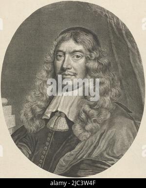 Büste von Gillis Valckenier, Burgomaster von Amsterdam, Porträt von Gillis Valckenier., Druckerei: Theodor Matham, danach: Wallerant Vaillant, Amsterdam, 1674, Papier, Gravur, H 290 mm × B 251 mm Stockfoto