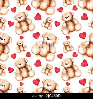 Cartoon schöne Teddybär St. Valentinstag nahtlose Muster. Stockfoto