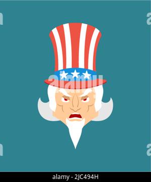 Onkel Sam zornige Emoji. Avatar der bösen Emotionen des Menschen. Onkel Sam aggressiv Stock Vektor