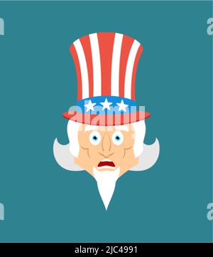Onkel Sam hatte Angst vor OMG-Emotionen. Oh mein Gott Emoji. Verängstigter Onkel Sam Stock Vektor