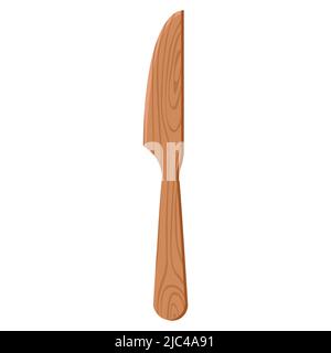 Cartoon Natur Küchengeschirr aus Holz Utensil Messer mit Holzmaserung Textur Stock Vektor