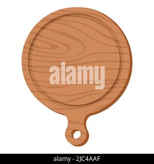 Cartoon Natur Küchengeschirr aus Holz Utensil Runde Platte Schneidebrett mit Holzmaserung Textur Stock Vektor
