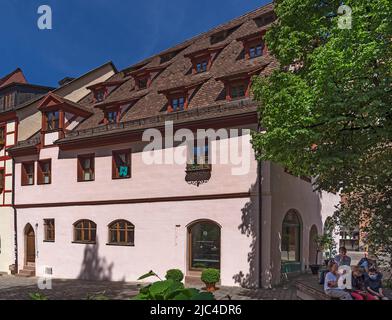 Ehemaliges Badehaus, historisches Fachwerkhaus, Totalsanierung durch die Altstadtfreunde Nürnberg, Irrerstrasse 1, Nürnberg, Mittelfranken Stockfoto