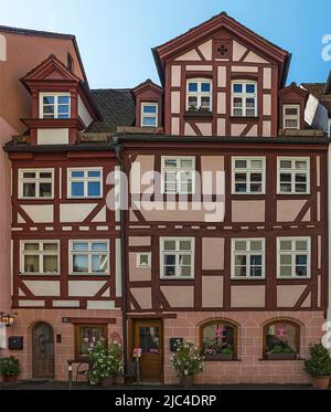 Historisches Fachwerkhaus, Totalsanierung durch die Altstadtfreunde Nürnberg, Johannesgasse 55, Nürnberg, Mittelfranken, Bayern, Deutschland Stockfoto