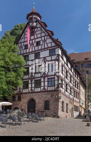 Das Pilatus-Haus, spätgotisches Wohngebäude, erbaut 1489, heute Pachteignis der Altstadfreunde Nürnberg, Obere Schmiedgasse 2, Nürnberg Stockfoto