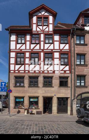 Historisches Fachwerkhaus, Totalsanierung durch die Altstadtfreunde Nürnberg, Unschlittplatz 12, Nürnberg, Mittelfranken, Bayern, Deutschland Stockfoto