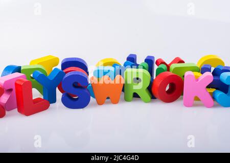 Schreiben Würfel von Alphabet aus Holz Stockfoto