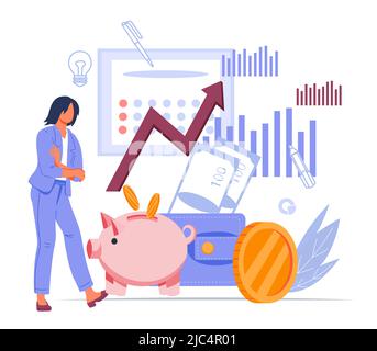 Unternehmensanalysen, Anlagestrategie am Aktienmarkt, Vektor auf Weiß. Stock Vektor