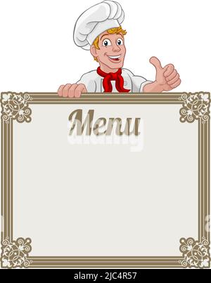 Koch Cook Baker Cartoon Man Menu Hintergrund Unterzeichnen Stock Vektor