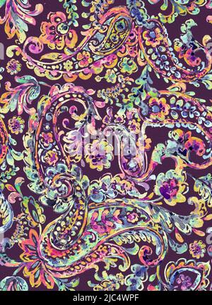 Nahtloses handgemaltes Aquarell Multicolor Abstraktes Paisley-Muster Stockfoto