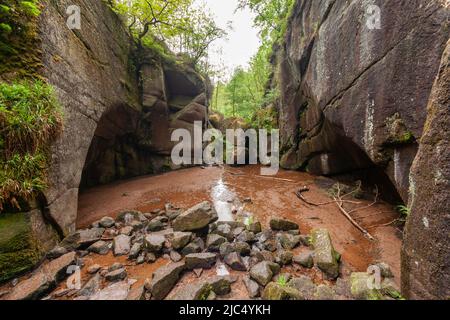 Burn o’ VAT ist ein Beispiel für ein Schlagloch in der Nähe von Loch Kinord, in der Nähe des Dorfes Dinnet in Aberdeenshire, Schottland Stockfoto