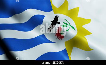 3D Illustration einer winkenden Flagge des Departements Uruguay von Treinta y Tres Stockfoto