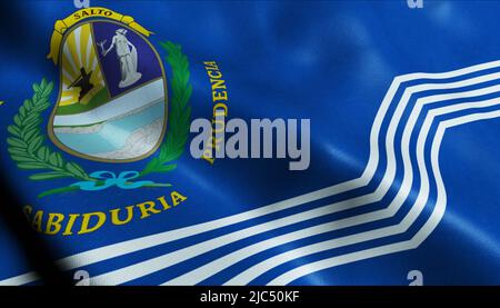 3D Illustration einer wehenden Flagge des Uruguay Departements Salto Stockfoto