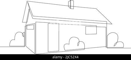 Abstraktes Landhaus im Stil der kontinuierlichen Linienkunst. Home minimalistisches schwarzes lineares Design. Vektorgrafik. Stock Vektor