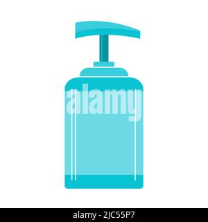 Blauer Seifenspender in einer Flasche. Produktvorlage für Hygiene- und Kosmetikprodukte. Körper- und Hautpflege. Vektor-isolierte Illustration auf weißem Hintergrund. Stock Vektor