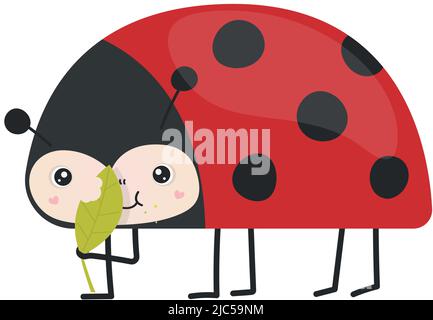 Niedliche Clipart Marienkäfer Illustration im Cartoon-Stil. Cartoon Clip Art Marienkäfer frisst ein Blatt. Vektor-Illustration eines Tieres für Aufkleber, Babydusche Stock Vektor