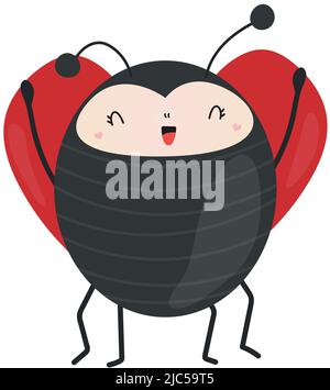 Cute Marienkäfer Clipart für Kinder Feiertage und Waren. Happy Clip Art Marienkäfer. Vektor-Illustration eines Tieres für Aufkleber, Drucke für Kleidung, Baby Stock Vektor