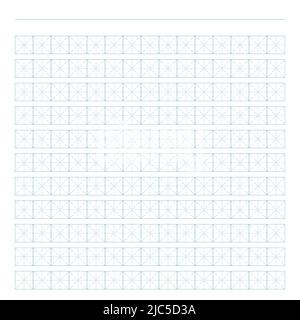 Arbeitsmappe zum Schreiben von Hieroglyphen. Liniertes Papier zum Drucken. Geometrisches Muster für die Schule. Realistisches liniertes Papier. Simulator zum Schreiben von Chinesisch Stock Vektor