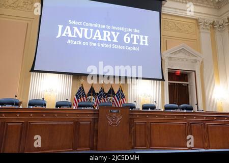 Leere Tage vor dem US-amerikanischen House Select Committee, um den Angriff auf die Anhörung des US-Kapitols am 9. Juni 2022 auf dem Capitol Hill in Washington, DC vom 6.. Januar zu untersuchen. Foto von Ron Sachs/CNP/ABACAPRESS.COM Stockfoto