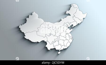 Landestolitische geografische Landkarte von China mit Provinzen mit Schatten Stockfoto