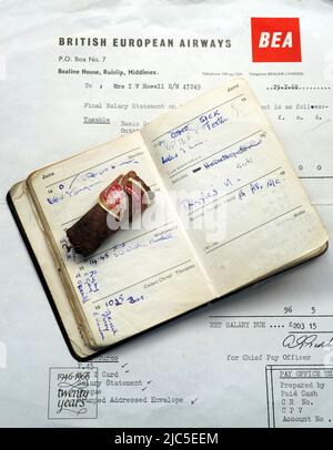 Eine Ansicht des von Sir Winston Churchill gerauchten Zigarrenstubs, der bei Bellmans Auctioneers in Newpound, West Sussex, versteigert werden soll. Fünf Zentimeter sind von der Romeo y Julieta, Habana, übrig, die Churchill am Mittwoch, 12.. Juni 1963, während eines Fluges nach Nizza rauchte und im Tagebuch von Iris White, einer Flugbegleiterin von British European Airways (BEA), festgehalten wurde. Der Stub ist einer der Artikel, der sich auf Churchill beim Verkauf am 14.. Juli bezieht. Bilddatum: Freitag, 10. Juni 2022. Stockfoto