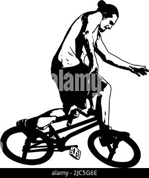 bmx-Radfahrer Durchführung Stunt Tricks - Skizzenvektor Kunstwerk Stock Vektor