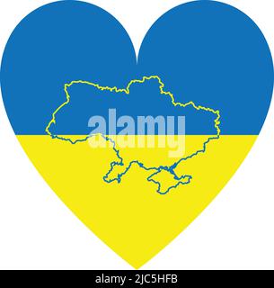 Herzförmige Flagge der ukraine und innen Karte der ukraine. Vektorgrafik Stock Vektor