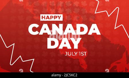 Alles gute zum Canada Day Hintergrund. 1.. Juli. Vektor-Illustration von abstrakten roten Hintergrund mit Ahornblättern und Kanada-Karte für Ihr Design Stock Vektor