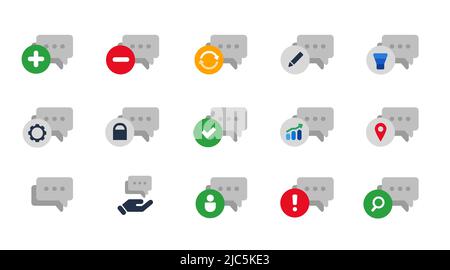 Chat-Diskussionsforum Dialog Kommunikationssymbol Sammlung isolierte Grafik setzen Stock Vektor