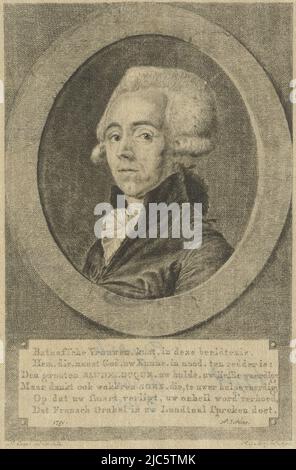 Porträt des Geburtshelfers Jean-Louis Baudelocque, Porträt von Jean-Louis Baudelocque, Druckerei: Pieter de Mare, (auf Objekt erwähnt), Zeichner: Le Camus, (auf Objekt erwähnt), P. Verleus, (auf Objekt erwähnt), Leiden, 1790, Seide, Radierung, Gravur, H 182 mm × B 122 mm Stockfoto