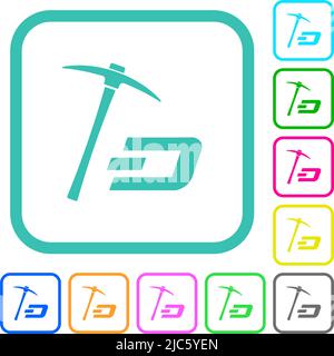 Dash Kryptowährung Mining mit Schatz lebendige farbige flache Symbole in gebogenen Rändern auf weißem Hintergrund Stock Vektor