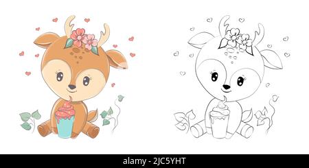 Deer Clipart Multicolor und Schwarz und Weiß. Schöne Clip Art Hirse mit Milkshake. Vektor-Illustration eines Tieres für Drucke für Kleidung Stock Vektor