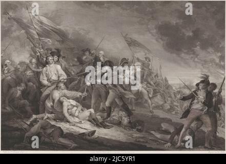 Schlacht von Bunkers Hill, 17. Juni 1775, nach John Trumbull, Druckerei: Johann Gotthard Müller, nach: John Trumbull, Verlag: Antonio Cesare Poggi, Mar-1798, Papier, Radierung, Gravur Stockfoto