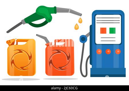 Symbol für Benzinkraftstoff: Behälter einstellen, steigende Gaspreise Stock Vektor