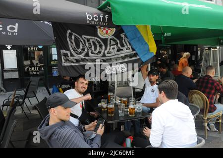 Kopenhagen /Dänemark/10. Juni 2022 /Dänemark trifft Kroatien UEFA-Nationalliga-Gruppe A1 in Dänemark Fans kroatischer Fußballvereine in der dänischen Hauptstadt Kopenhagen. (Foto..Francis Joseph Dean/Deanpictures). Stockfoto