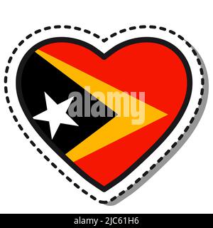 Flagge Osttimor Herz Aufkleber auf weißem Hintergrund. Vintage Vektor Liebe Abzeichen. Designelement der Vorlage. Nationalfeiertag. Wegweiser. Stock Vektor