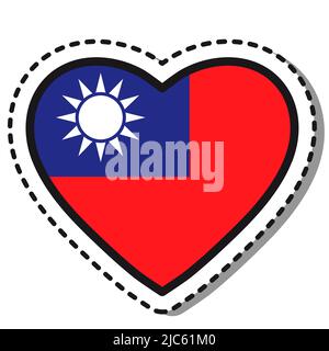 Flagge Taiwan Herz Aufkleber auf weißem Hintergrund. Vintage Vektor Liebe Abzeichen. Designelement der Vorlage. Nationalfeiertag. Wegweiser. Stock Vektor