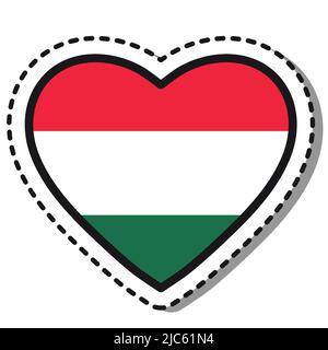 Flagge Ungarn Herz Aufkleber auf weißem Hintergrund. Vintage Vektor Liebe Abzeichen. Designelement der Vorlage. Nationalfeiertag. Wegweiser. Stock Vektor