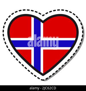 Flagge Norwegen Herz Aufkleber auf weißem Hintergrund. Vintage Vektor Liebe Abzeichen. Nationalfeiertag. Wegweiser. Stock Vektor