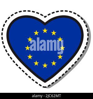 Flagge Europäische Union Herz Aufkleber auf weißem Hintergrund. Vintage Vektor Liebe Abzeichen. Nationalfeiertag. Wegweiser. Stock Vektor