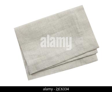 Küche gefaltet grau beige Tuch isoliert auf weiß.Burlap Handtuch.Geschirrtuch. Stockfoto