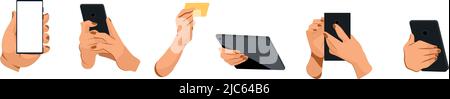 Stellen Sie Mobiltelefone und Tablets in die Hand Stock Vektor