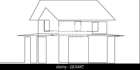 Abstraktes Haus im Stil der kontinuierlichen Linienkunst. Immobilien minimalistische schwarze lineare Skizze isoliert auf weißem Hintergrund. Vektorgrafik. Stock Vektor