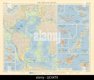 Inseln im Atlantik. Kanarische Azoren Madeira Bermuda Ascension. TIMES 1956 Karte Stockfoto