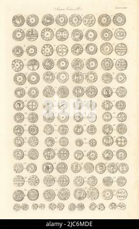 Sächsische Münzen. Platte 2. Antiker Druck von Francis CARY 1806 alt Stockfoto