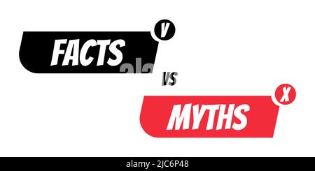Mythen vs Fakten Vektor-Illustration auf weißem Hintergrund Dünne Linie Sprechblasen mit Fakten und Mythen Sprechblase Symbole Konzept der gründliche Fakten-chec Stock Vektor
